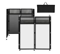 SMONTER Portable DJ Table with White and Black Border, Foldable DJ Station with Adjustable Feet for Parties, Black Metal Frame, 41" Long x 20" Wide
