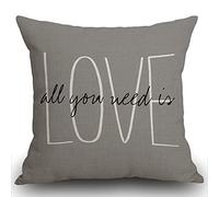Smooffly 45X45cm Pillow Case Grey Love is All You Need His and Her Love Script Heavy Weight Fabric Cushion Cover Pillow Case Decorative 18 x 18 Inches Outdoor Couch Sofa Pillowcase