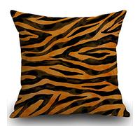 Smooffly Animal Fur Skin Cushion Cover Tiger Black Yellow Orange Brown Stripe Wildlife Decorative Pillow Cases Square Cotton Linen Throw Pillow Cover for Home Bed Sofa Couch 18x18 Inch