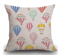 Smooffly Balloon Cushion Cover 18 x 18 Inch Cute Watercolor Hot Air Balloons Pattern Decorative Throw Pillow Cover Cotton Linen Square Pillowcase for Sofa Couch Car Bedroom Home Décor, 45cm x 45cm