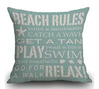 Smooffly Beach Rules Cushion Cover Outdoor Furniture Decorative Linen Square Double Sided Printing Pillow Cover for Home Office Sofa Couch Car Garden 45 x 45cm 18 x 18 inches