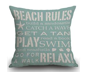 Smooffly Beach Rules Cushion Cover Outdoor Furniture Decorative Linen Square Double Sided Printing Pillow Cover for Home Office Sofa Couch Car Garden 45 x 45cm 18 x 18 inches