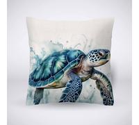 Smooffly Beautiful Watercolor Beach Sea Turquoise Color Animals Sea Turtle Swimming Print Cotton Linen Decorative Cushion Cover Throw Pillow Case Square 18X18 inch 45x45CM