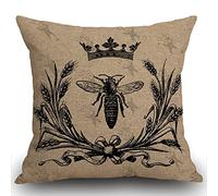Smooffly Bee Cushion Cover, Outdoor Cushion Vintage Queen Bees Retro Crown Floral Ear Bowknot Black Throw Pillow Case Decorative for Living Room Sofa Bed,45cmx45cm 18x18 inch