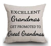 Smooffly Best Grandma Gifts Excellent Grandmas Get Promoted to Great Grandmas Cotton Linen Cushion Cover Throw Pillow Case Home Office Decorative Square 18 X 18 Inches 45cmX45cm