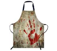 Smooffly Bloody Hand Print and Blood Splatter on a Grungy Wall Apron, Adjustable Neck Bib Apron for Adults, 27x31 Inch, Red