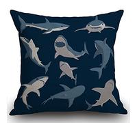Smooffly Blue Cartoon Shark Print Cushion Cover Outdoor Furniture Decorative Linen Square Double Sided Printing Pillow Cover for Home Office Sofa Couch Car Garden 45 x 45cm 18 x 18 inches