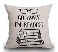 Smooffly Book Lover Reading Books Club Librarian Black Glasses Go Away I'm Reading Cotton Linen Cushion Cover Throw Pillow Case New Home Office Indoor Decorative Square 18X18 Inches 45x45 cm