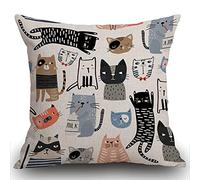 Smooffly Cartoon Cats Cushion Cover 18 x 18 Inch Funny Cats and Milk Bottle Decorative Throw Pillow Cover Cotton Linen Square Pillowcase for Sofa Couch Car Bedroom Home Décor, 45cm x 45cm