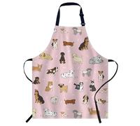 Smooffly Cartoon Doodle Puppy Dog Pink Apron Unisex Adjustable Bib Apron Cooking Kitchen Chef Women Men Aprons for Home Kitchen, Restaurant,Coffee House,Shop,Garden