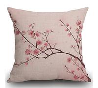 Smooffly Cherry Blossom Cushion Cover Decorative Throw Pillow Covers 18x18 Inch, Pink Chinese Cherry Blossom Flower Japan Plum Branch Double Sided Square Pillow Cases Pillowcase Sofa 45x45cm
