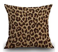 Smooffly Classic Brown Leopard Print Cushion Cover Outdoor Furniture Decorative Linen Square Double Sided Printing Pillow Cover for Home Office Sofa Couch Car Garden 45 x 45cm 18 x 18 inches
