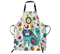 Smooffly Colorful Blue Cat Apron - Unisex Adjustable Bib Apron for Home, Kitchen, Restaurant, Coffee House
