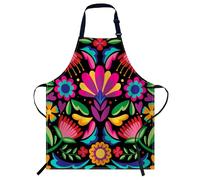 Smooffly Colorful Mexican Floral Apron,Adjustable Neck Bib Apron for Men Women,Suitable for Kitchen Cooking Waitress Chef Apron