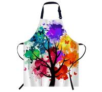 Smooffly Colorful Tree Butterfly Apron - Unisex Adjustable Bib Apron for Home, Kitchen, Restaurant, Coffee House