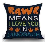 Smooffly Cotton Linen Cushion Cover Multicolor Quote Letters RAWR Means I Love You in Dinosaur Throw Pillow Case Pillow Cover Pillowcase for Sofa Home Bed Decorative 45 x 45 cm 18 x 18 inches