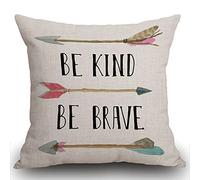 Smooffly Cotton Linen Home Decorative Quote Words Cushion Cover Throw Pillow Cover for Sofa Couch Tribal Girl Nursery Art Decor, Be Kind Be Brave Decoration,3 Arrows Pink and Grey,18X18 Inch 45x45cm