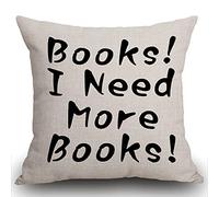 Smooffly Cotton Linen Square Decorative Cushion Cover Book Lover Reading Throw Pillow Case 45 x 45 cm 18 x 18 inches