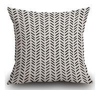 Smooffly Cushion Cover 18 x 18 Inch Black Sketch Herringbone Pattern Decorative Throw Pillow Cover Cotton Linen Square Pillowcase for Sofa Couch Car Bedroom Home Décor, 45cm x 45cm