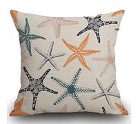 Smooffly Cushion Cover 45 x 45 cm, Beach Ocean Coastal Orange Black and Blue Starfish Decorative Pillow Cover Home Decor Standard Square 18x18 Inches Summer White Pillowcase