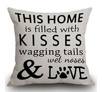 Smooffly Cushion Cover 45 x 45 cm, This Home is Filled with Kisses Wagging Tail Wet Nose Love Dog Paws pillow cover Cotton and Linen Pillow case Cushion Covers for Sofa outdoor garden bed couch