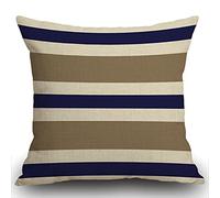 Smooffly Cushion Cover Beige Navy Blue and White Cotton Linen Square Throw Pillow Case Standard Pillowcase for Men Women Home Decorative Sofa Armchair Bedroom Livingroom 18 x 18 inch 45 x 45 cm