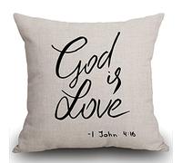 Smooffly Cushion Cover Inspirational Quote 18x18 Inch with God is Love Christian Lettering Bible Verse Square Pillow Case Throw Pillow Cover for Home Car Decorative Cotton Linen 45x45cm