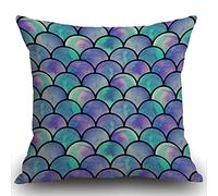 Smooffly Cushion Covers 45 x 45 cm, Watercolor Rainbow Scales of Mermaid Pillow cover Cotton and Linen Pillow case Cushion Cover for Sofa outdoor garden bed couch cushion