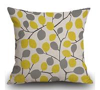 Smooffly Cushion Covers 45 x 45 cm, Yellow and Grey Leaves Pillow cover Cotton and Linen Pillow case Cushion Cover for Sofa outdoor garden bed couch cushion