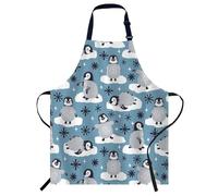 Smooffly Cute Penguins and Snowflakes Apron, Adjustable Neck Bib Apron for Men and Women, Suitable for Kitchen, Cooking, Waitress, Chef