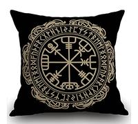 Smooffly Decorative Cushion Cover for Couch Sofa,Black Celtic Viking Design Magical Runic Compass Vegvisir in the Circle of Norse Runes Dragons Tattoo Home Decor Pillow case 18x18 Inch 45x45cm
