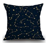 Smooffly Decorative Cushion Cover for Couch Sofa,Space Blue with Yellow Constellations Star Pattern Signs of the Zodiac Abstract Home Decor Throw Pillow Cover 18x18 Inch 45x45cm