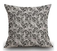 Smooffly Decorative Throw Pillow Cover for Couch Sofa Home Decor,Day Of The Dead Festive Celebration Mexican Spanish Sketch Dead Skulls Art Print Black and White Pillow case 18x18 Inch