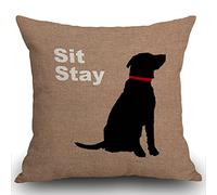 Smooffly Dog Cushion Cover,Funny Dog Sit Stay Words Throw Pillow Case Home Decorative for Men/Women Living Room Bedroom Sofa Chair 18X18 Inch Pillowcase 45X45cm