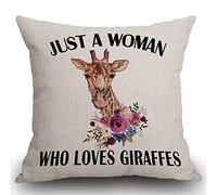 Smooffly Double Sided Funny Giraffe quote Cushion Cover, Just a woman who loves giraffes Throw Pillow Cover Pillow Case 18 X 18 Inches for Home Living Room Sofa Garden Couch Car 45 x 45 cm