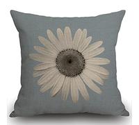 Smooffly Floral Cushion Covers, Handmade Petal Blossom Farmhouse Pattern Cotton Linen Decorative Throw Pillow Covers Pillow Cases for Sofa 18x18 inches 45X45CM, White Gray Blue