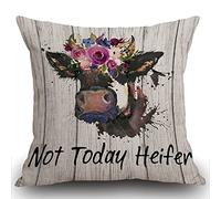 Smooffly Funny Quote Cushion Cover, Not Today Heifer Throw Pillow Cover,Outdoor Cushion Watercolor Flower Cow Throw Pillow Case Decorative for Living Room Sofa Bed,45cmx45cm 18x18 inch