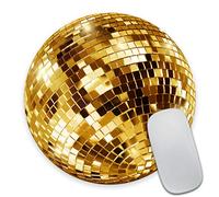 Smooffly Gold Disco Ball Round Mouse Pad Custom, Cute Mouse Pad, Sequin Mouse Pad, Disco Coaster Circular Mouse Pads for Computers Laptop