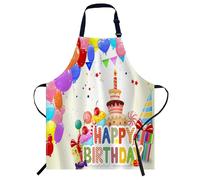 Smooffly Happy Birthday with Colorful Balloon and Birthday Cake Apron Adjustable Apron Cooking Kitchen Chef Women Men Aprons for Home Kitchen, Restaurant, Coffee House, Baking Gardening BBQ