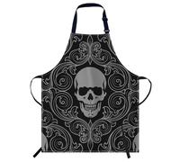 Smooffly Human Skull Apron Adjustable Bib Chef Aprons Cooking Apron Unisex Women Men Aprons Perfect for Home Kitchen, Baking, Gardening, Restaurant, Coffee house BBQ