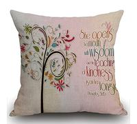Smooffly Inspirational Christian Bible Verse Proberbs Quotes Cushion Cover, She Opens Her Mouth with Wisdom and The Teaching of Kindness is on Her Tongue Throw Pillow Cover 45cmx45cm 18x18 inch