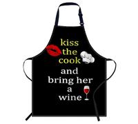 Smooffly Kiss the Cook and Bring Her a Wine Apron Adjustable Bib Chef Aprons Cooking Apron Unisex Women Men Aprons Perfect for Home Kitchen, Baking, Gardening, Restaurant, Coffee house BBQ