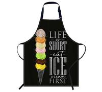 Smooffly Life is Short Eat Ice Cream First Apron Unisex Adjustable Bib Apron Cooking Kitchen Chef Women Men Aprons for Home Kitchen, Restaurant,Coffee House,Shop,Garden