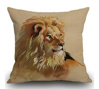 Smooffly Lion Cotten Linen Cushion Cover Watercolor African Wild Lion on a Brown Background Decorative Square Throw Pillow Case Pillowcase for Couch Livingroom Sofa Bed 45cm x 45cm,18x18 Inches