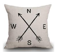Smooffly Magic Arrow Compass North South West East 18x18 Inch Cotton Linen Square Cushion Cover Decorative Throw Pillow Case Home Decor Standard Size Pillowcase 45x45cm