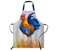Smooffly Multicolored Rooster Apron - Unisex Adjustable Bib Apron for Home Kitchen, Restaurant, Coffee House