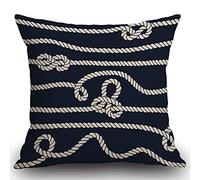 Smooffly Navy Cushion Cover, Marine Rope Knot Endless Navy with White and Lumbar 18 x 18 Inches Decorative Throw Pillow Cover Cotton Linen for Sofa Bedroom Car 45x45cm