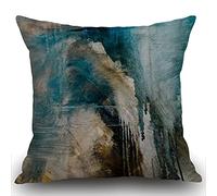 Smooffly Oil-Painting Decorative Cushion Cover, Abstract Canvas Color Artwork Grunge Double-Sided Pattern Square Turquoise Pillow Cover Sofa Pillow Cover for Living Room