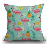 Smooffly Pink Flamingo Cushion Cover,Pineapples and exotic leaves Throw Pillow Case Home Decorative for Men/Women Living Room Bedroom Sofa Chair 18X18 Inch Pillowcase 45X45cm