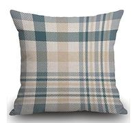 Smooffly Plaid Check Cushion Covers,Tartan Scottish Checker in Beige White Dusty Teal Green and Grayish Blue Decorative Pillow Cases Linen Square Throw Pillow Cover for Home Sofa Couch 18x18 inch